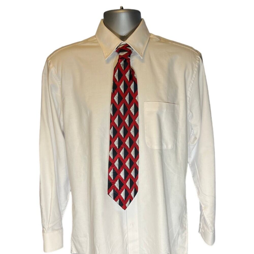 Vintage Lanetti Red and BlaCk Geometric Print Italian Silk Tie